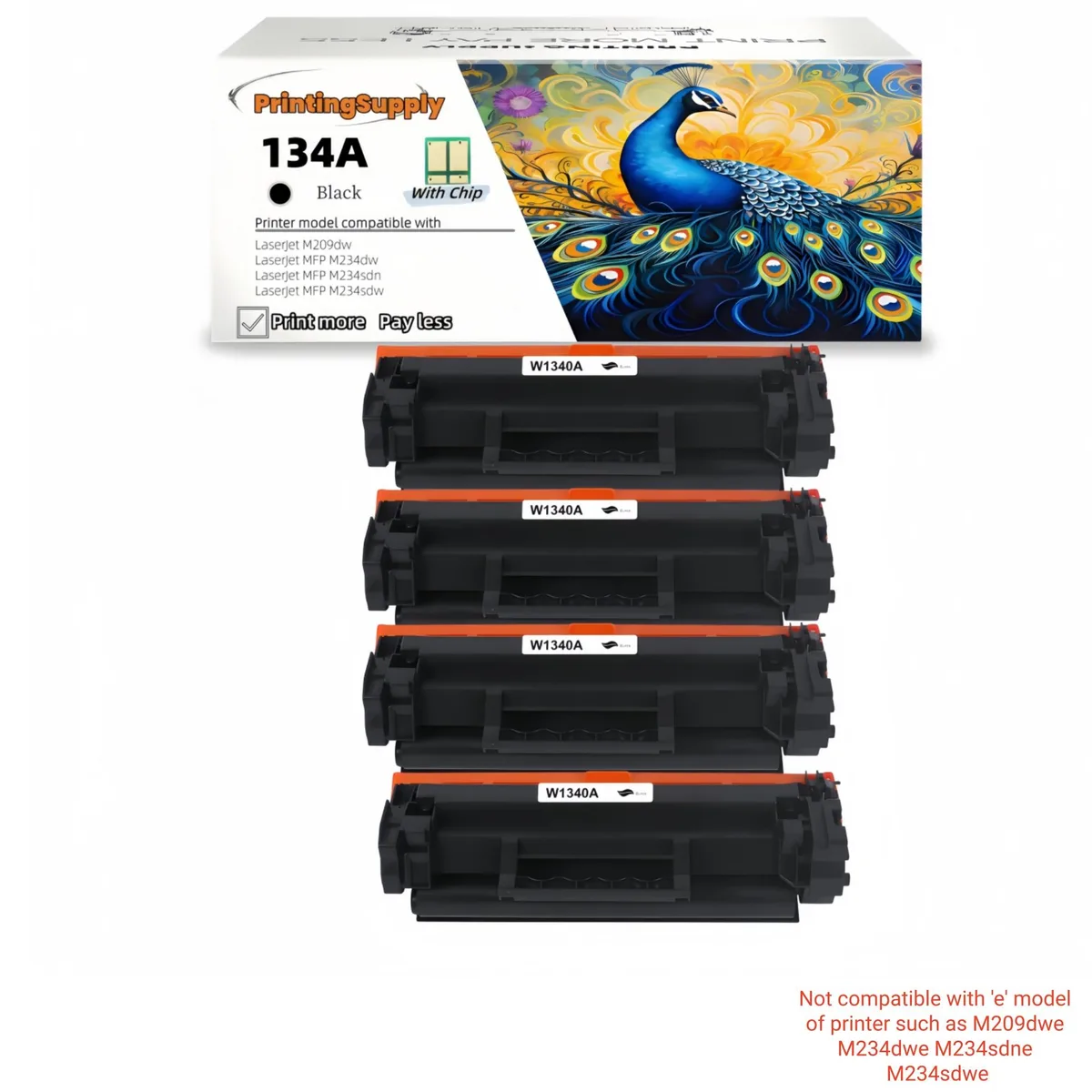 Aster Graphics Inc Aster Graphics Inc 134A W1340A Black Toner Cartridge 4 Pack — product photo