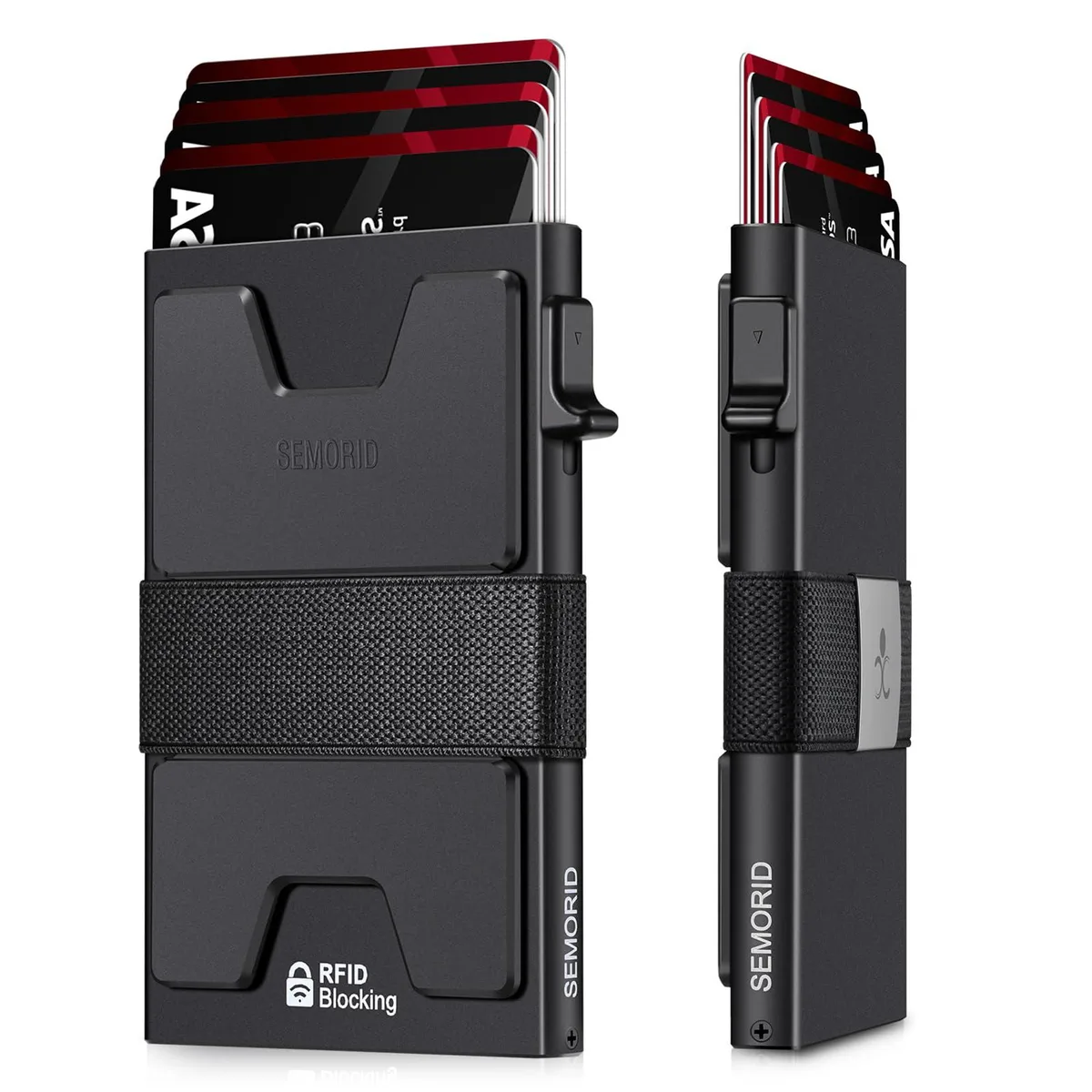 SEMORID Smzf001 Wallet Aluminum RFID Pop-Up 1-12 Cards 3.9x2.5x.5in 2.6oz Black — product photo