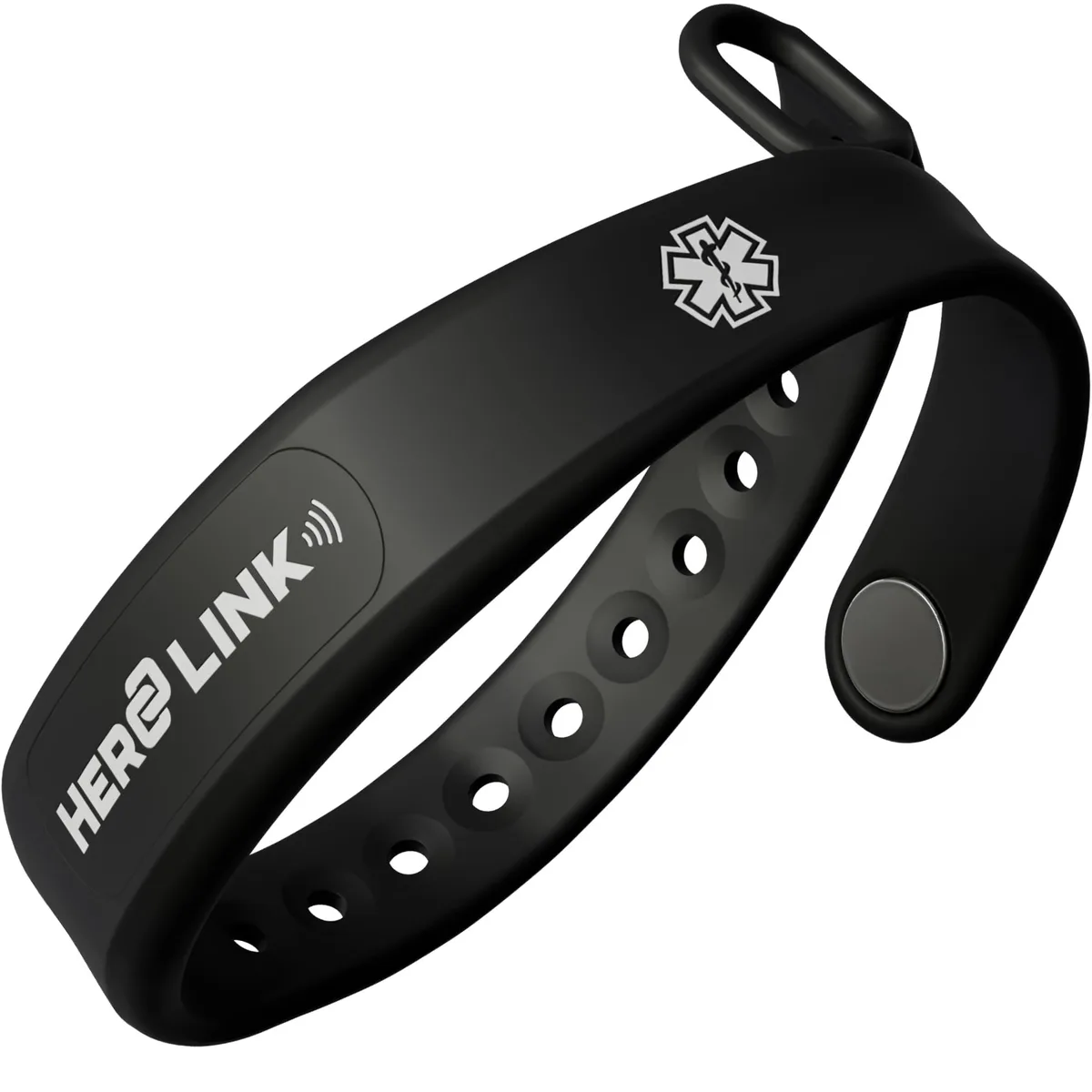  Hero Link Medical ID Bracelet Original Black Adjustable Silicone NFC 6.5in-9.25in — product photo
