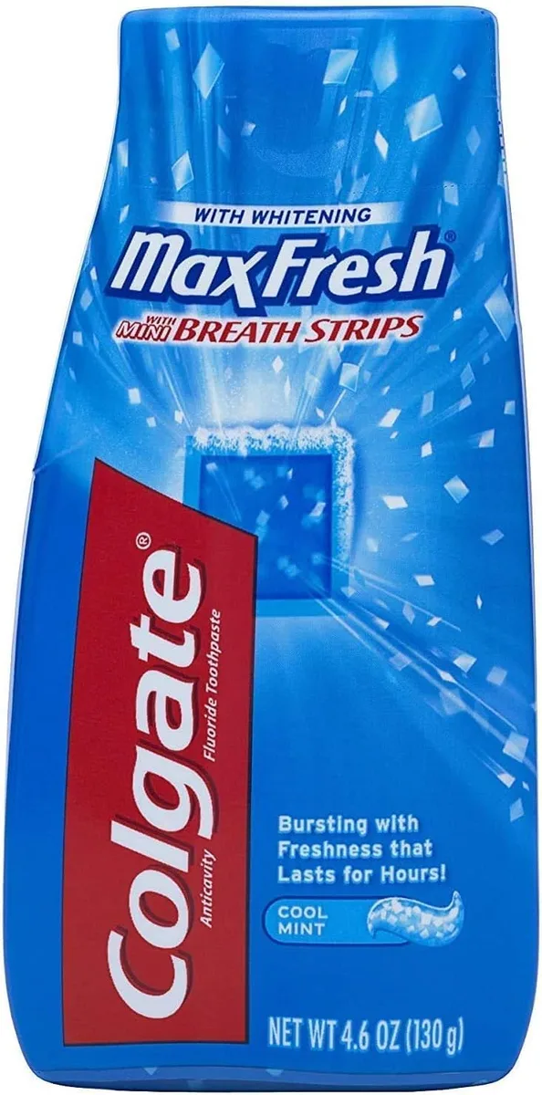 Blue liquid toothpaste tube 4.6 oz with mini breath strips