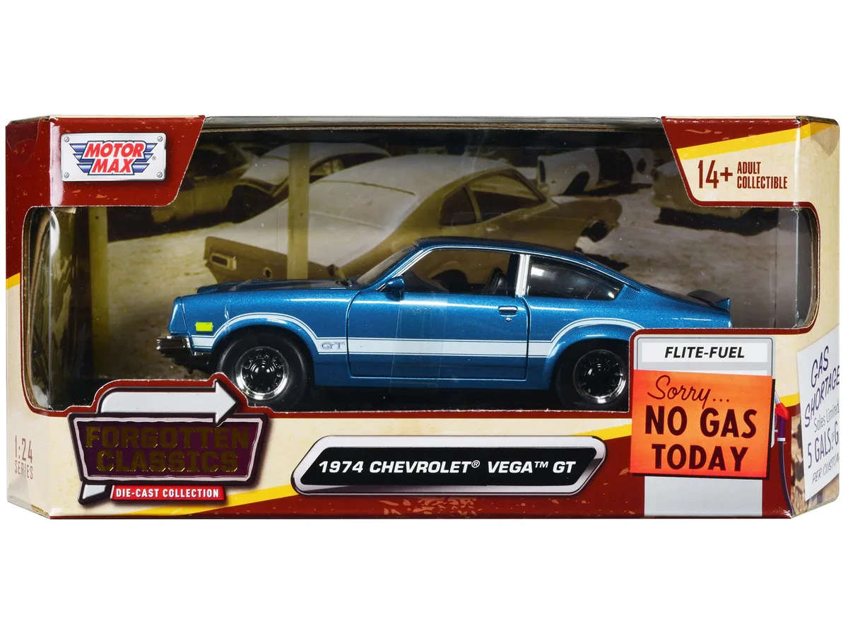 MOTORMAX MOTORMAX 1974 Chevrolet Vega GT Blue Metallic White Stripes 1/24 Diecast — product photo
