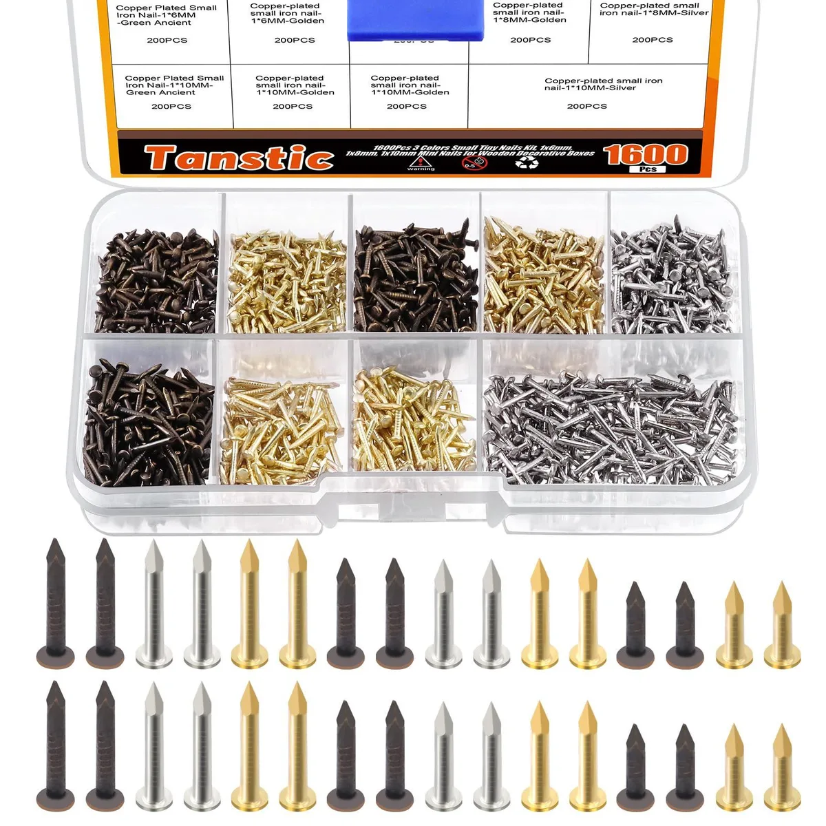  Tanstic T-1224 fastener kit 1600pcs 1x6mm 1x8mm 1x10mm gold bronze silver — product photo