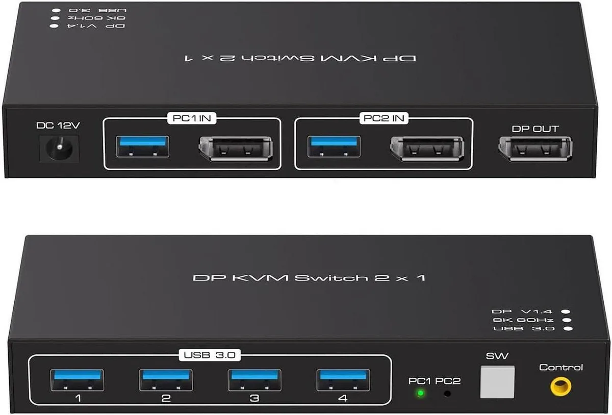 Vszerda Vszerda 2 Port DP 1.4 KVM Switch 8K@60Hz 4×USB 3.0 Wired Controller — product photo