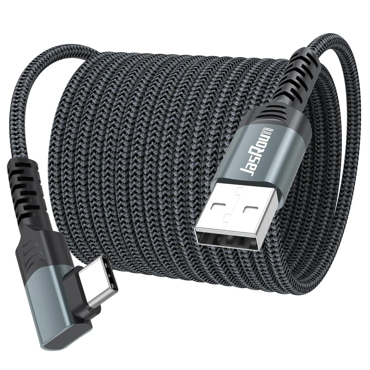  JasRoum 25ft USB-A to USB-C Right Angle Cable 3A 18W Grey — product photo