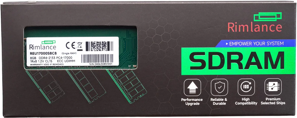 RIMLANCE RIMLANCE REU17000S8C8 8GB DDR4 2133 ECC UDIMM 1RX8 — product photo