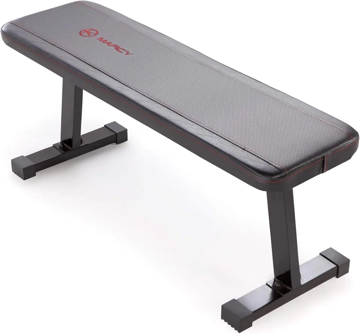 Flat utility weight bench, powder-coated steel frame, boxed upholstery, 600 lbs capacity