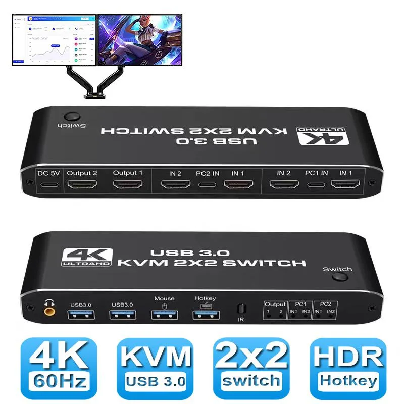 SMA SMA Dual Monitor HDMI USB 3.0 KVM Switch 4K 60Hz 2 Port — product photo