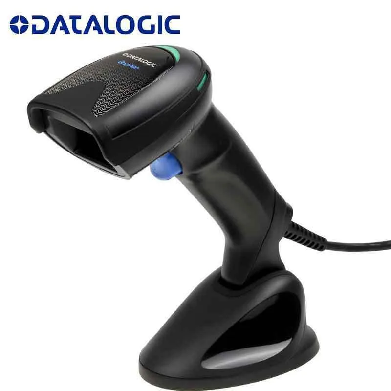 Black Datalogic Gryphon GD4590 handheld barcode scanner with USB cable