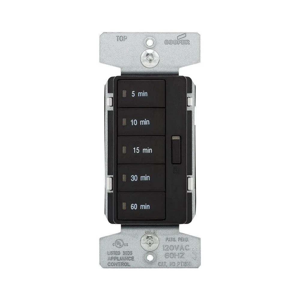 Eaton PT18M-BK 1800W 15 Amp 5-Button Minute Timer Switch, Black — product photo