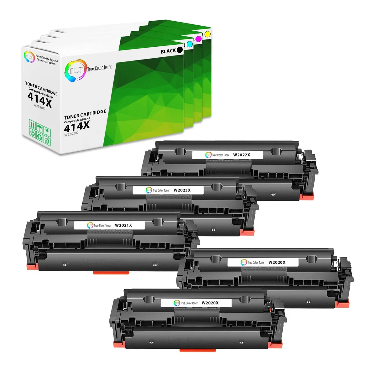 True Color Toner True Color Toner 414X 5 Pack toner cartridges for HP 414X W2020X W2021X W2022X W2023X — product photo