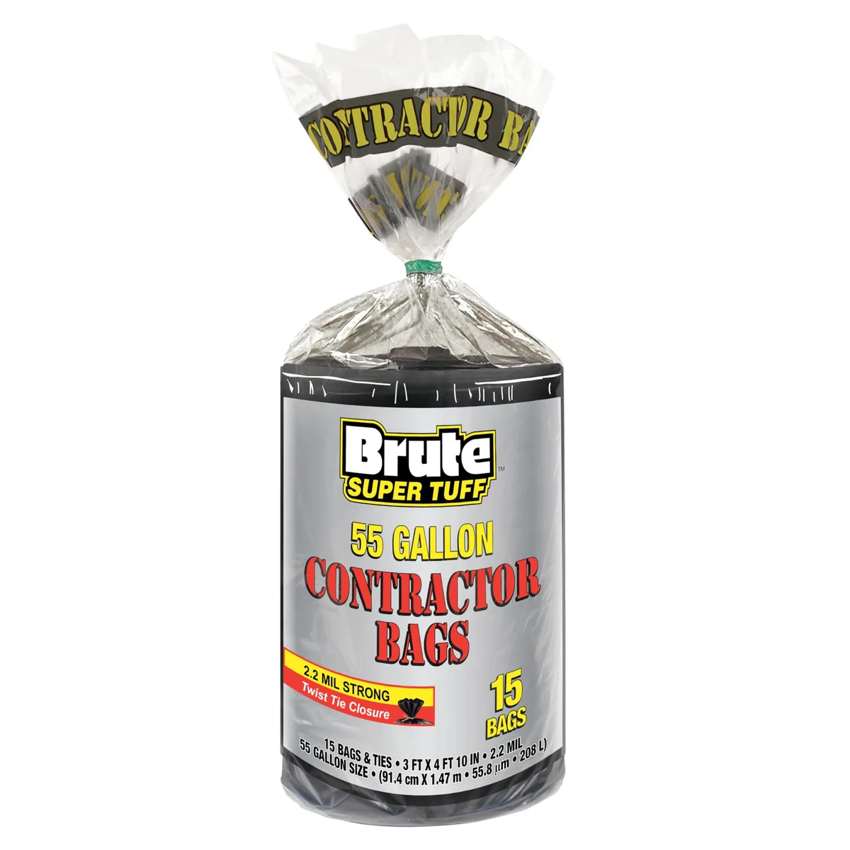Pack of 15 black 55 gallon contractor bags, 2.2 mil PE