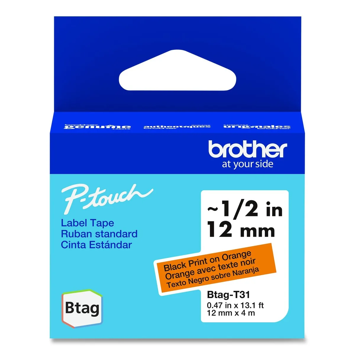 Brother Brother P-touch BTAG-T31 Black on Orange Label Tape 12 mm x 4 m — product photo