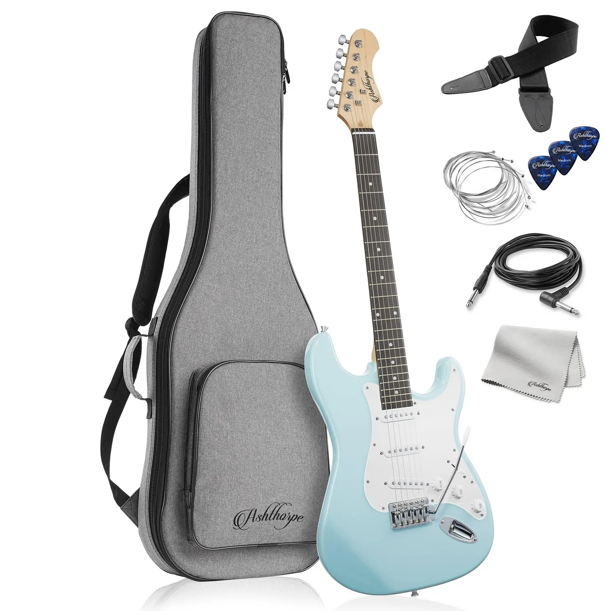 Ashthorpe Ashthorpe 39-Inch Electric Guitar Light Blue-Silver — product photo
