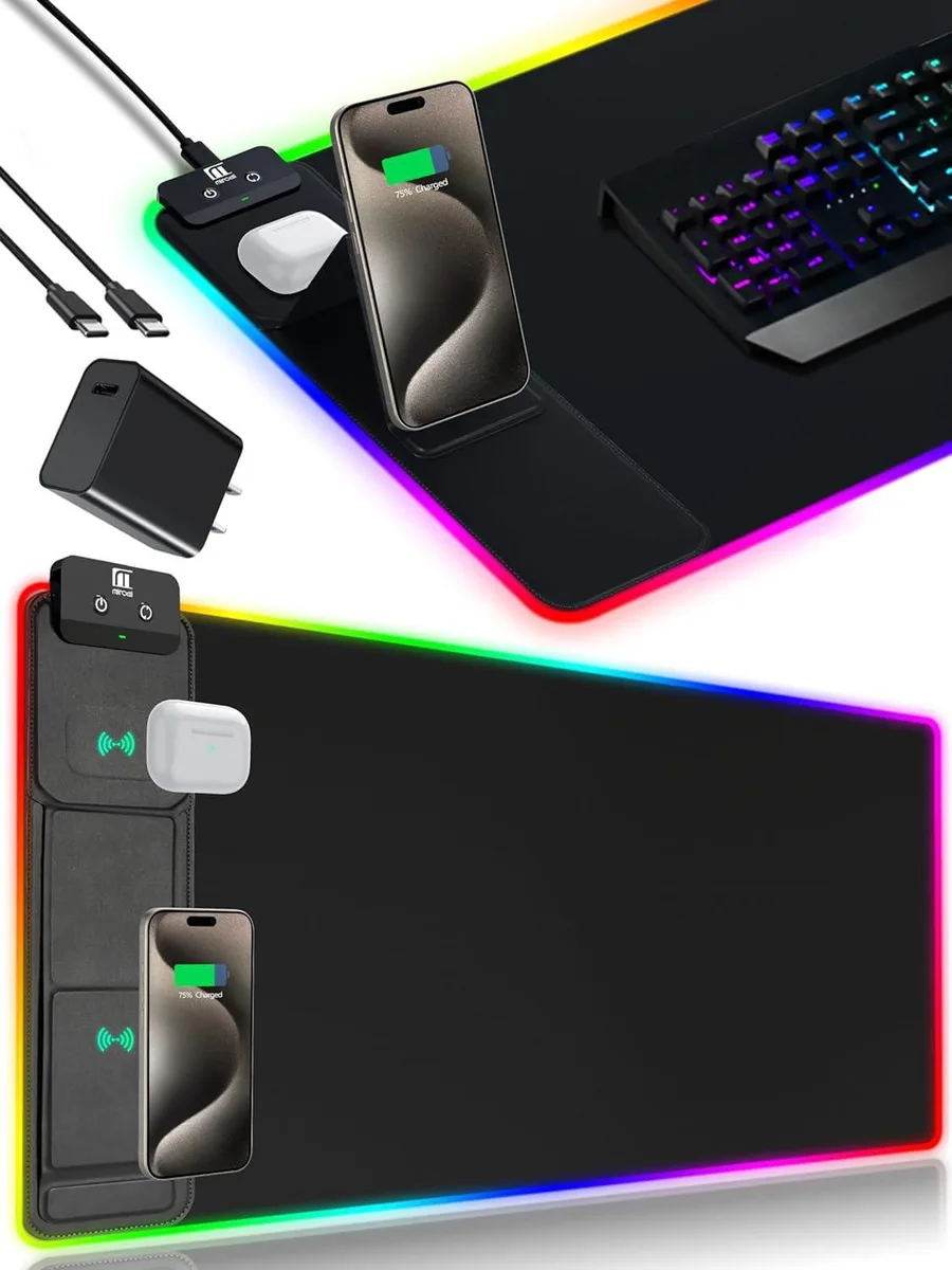  Miroddi XXL Mouse Pad with Phone Holder 31.5x15.75 in 15W RGB 11 Modes Black with PD Adapter — product photo