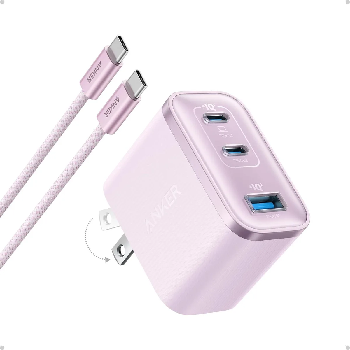 Anker Anker B121A Nano 70W 3-Port GaN Charger Pink with Cable — product photo