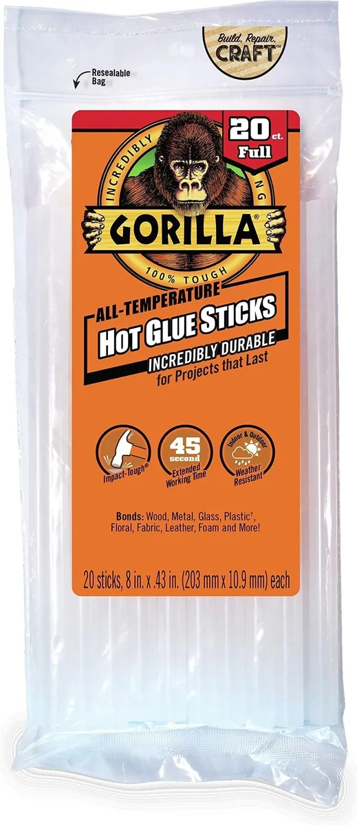  Gorilla 3032016 Full Size Hot Glue Sticks Clear 20 Count — product photo