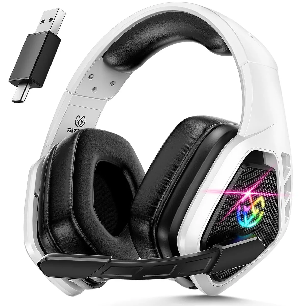  Tatybo WT5W Wireless Gaming Headset 2.4GHz Bluetooth 50mm 30h White/Black — product photo