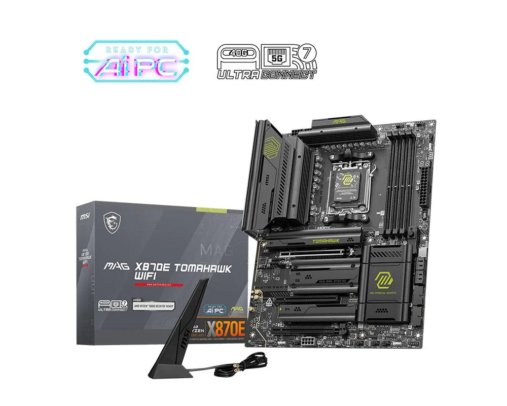 MSI MSI MAG X870E TOMAHAWK WIFI AMD AM5 ATX motherboard X870E chipset Ryzen 7 9800X3D 9 9850X3D 9950X3D DDR5 — product photo