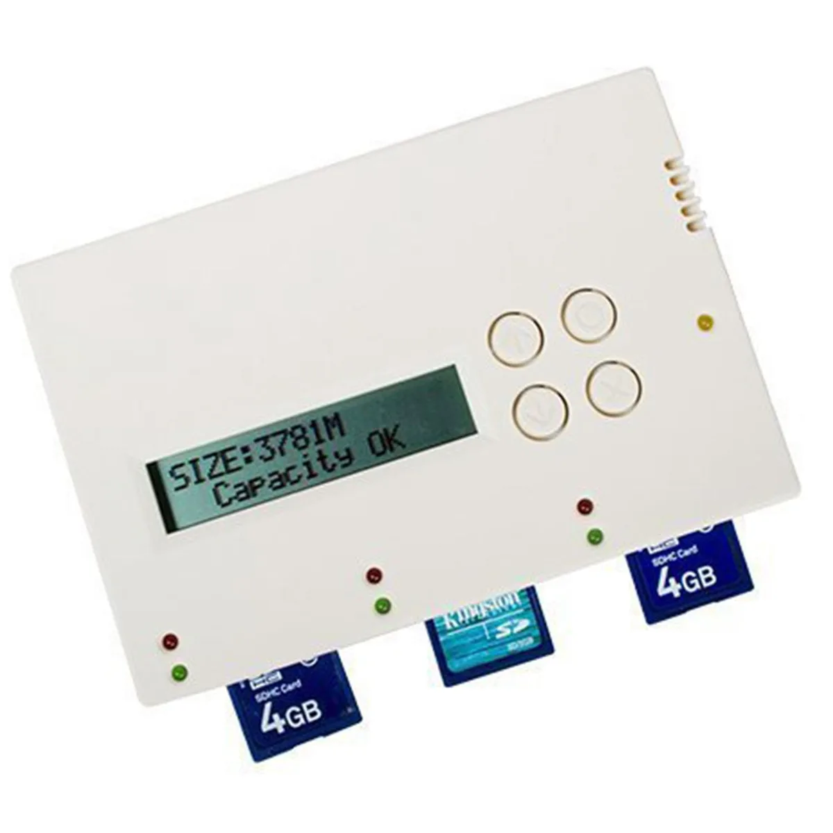 Compact rectangular duplicator unit with SD and microSD slots on top, matte finish, 5.25 by 3.5 inches