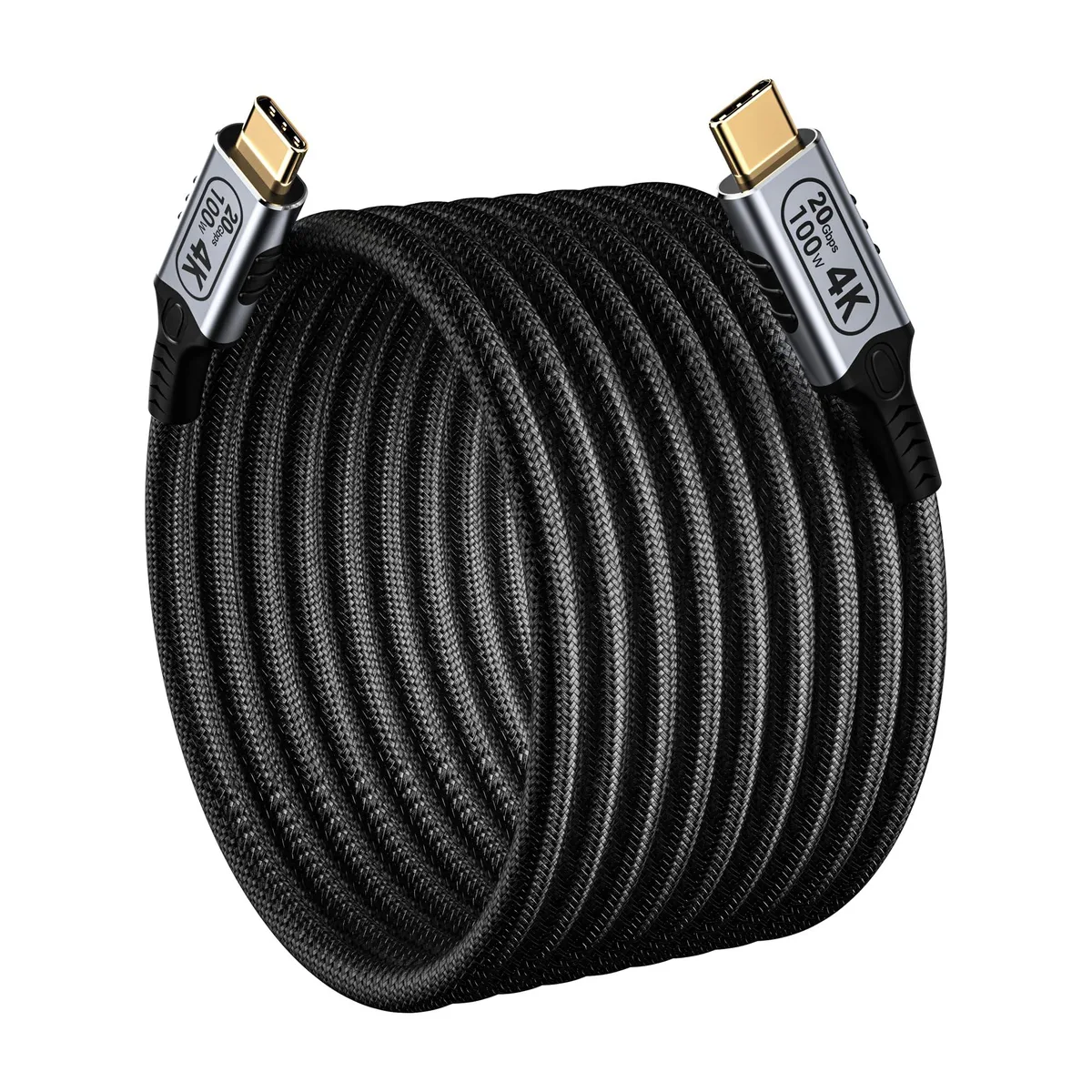 Long braided USB-C to USB-C cable with metal connectors
