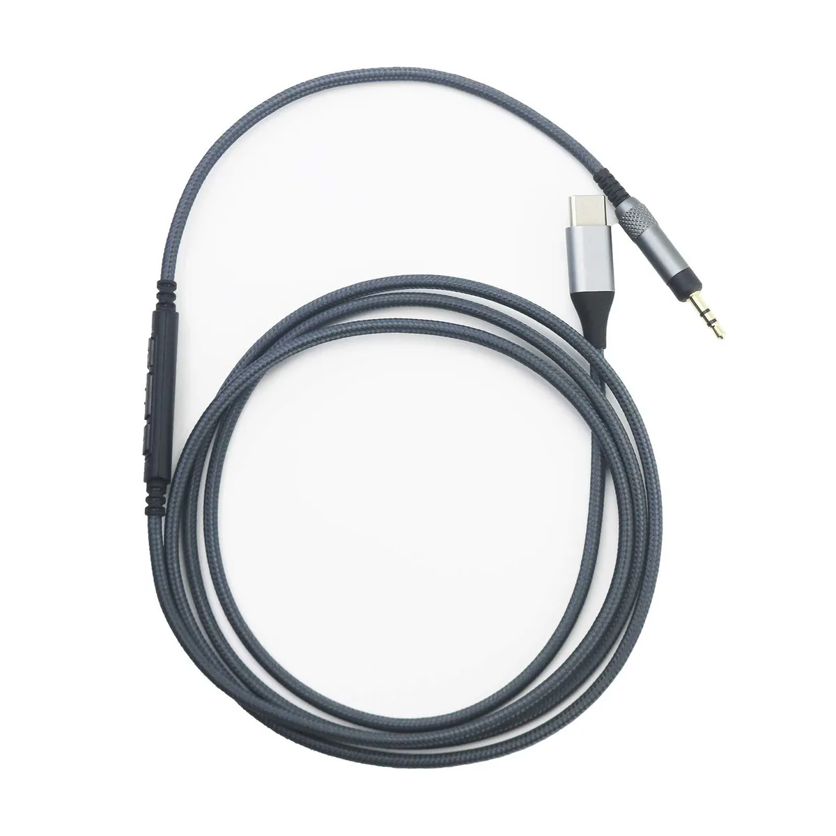 Gray USB-C to 2.5mm braided audio cable with inline remote, 1.3m