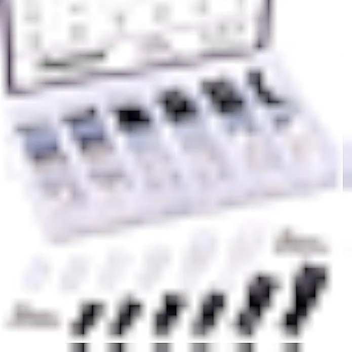 White and black nylon R-type cable clips with screws in compartment box