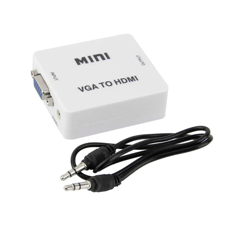 KIKI Electronic KIKI Electronic Mini VGA to HDMI Audio Video Converter White 1080p 3.5mm Cable — product photo