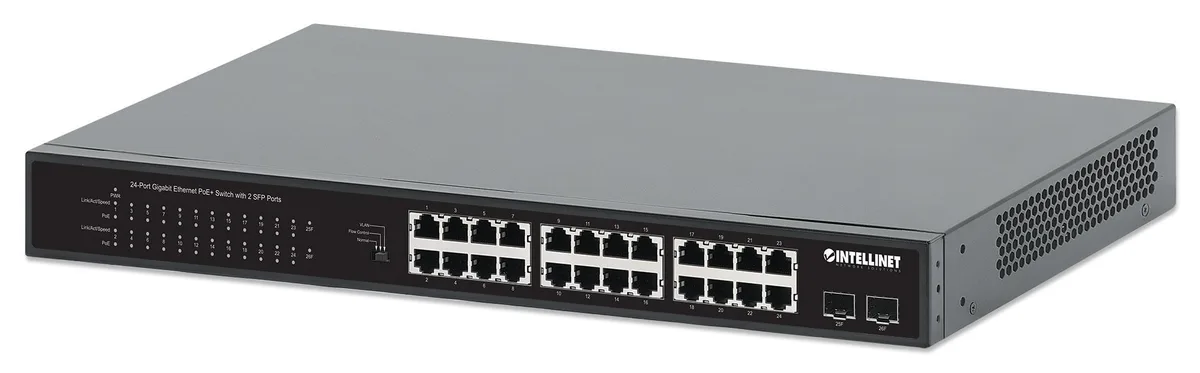 Intellinet Network Solutions Intellinet Network Solutions 24-Port Gigabit PoE+ Switch with 2 SFP Ports, 370W Budget — product photo