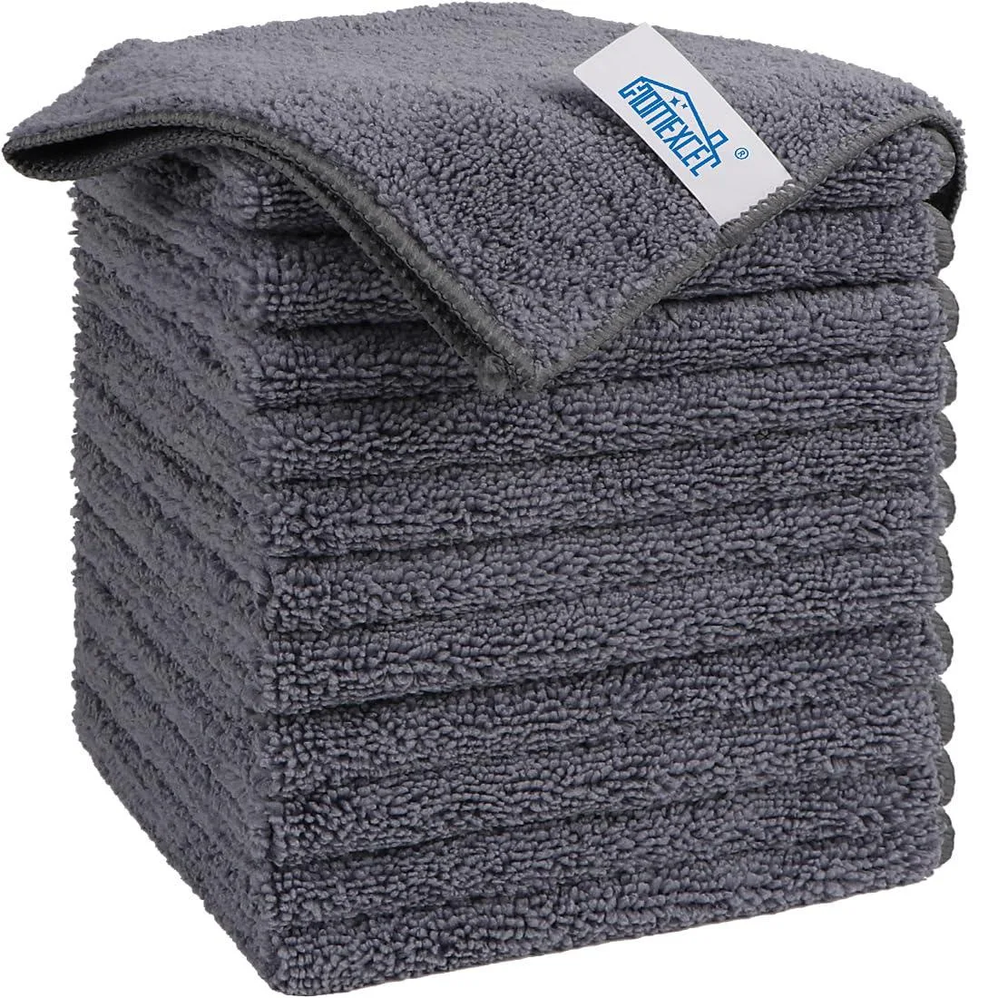 Stack of twelve blue microfibre cloths, square 11.5 inch sheets, soft textured finish