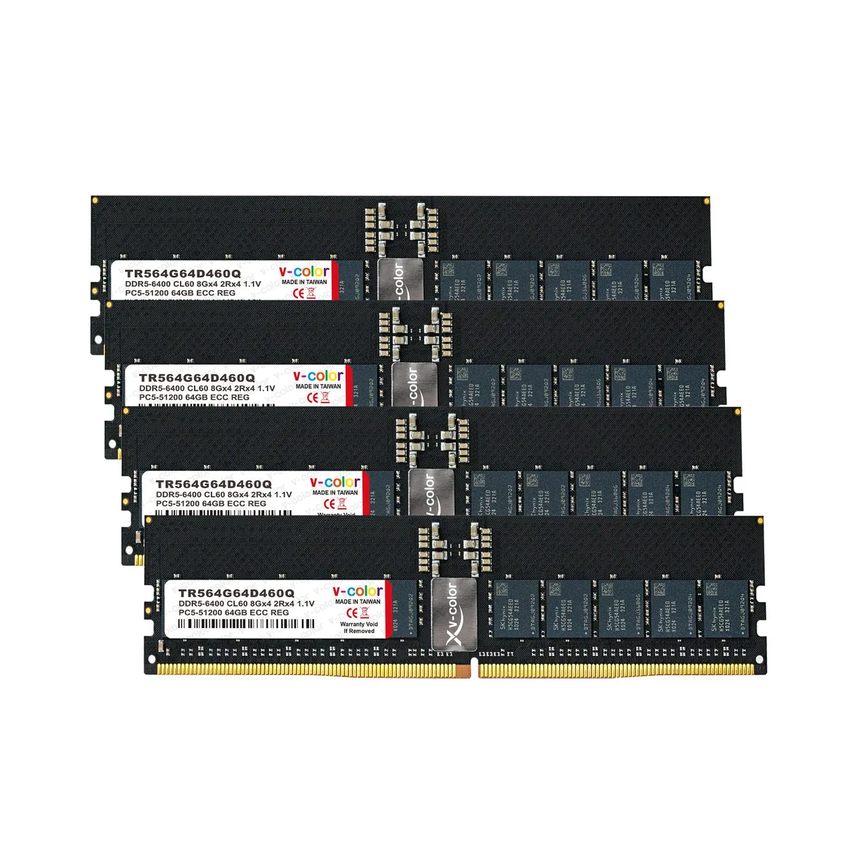 V-color V-color TR564G64D460Q 256GB (4×64GB) DDR5 6400 CL60 ECC RDIMM server RAM — product photo