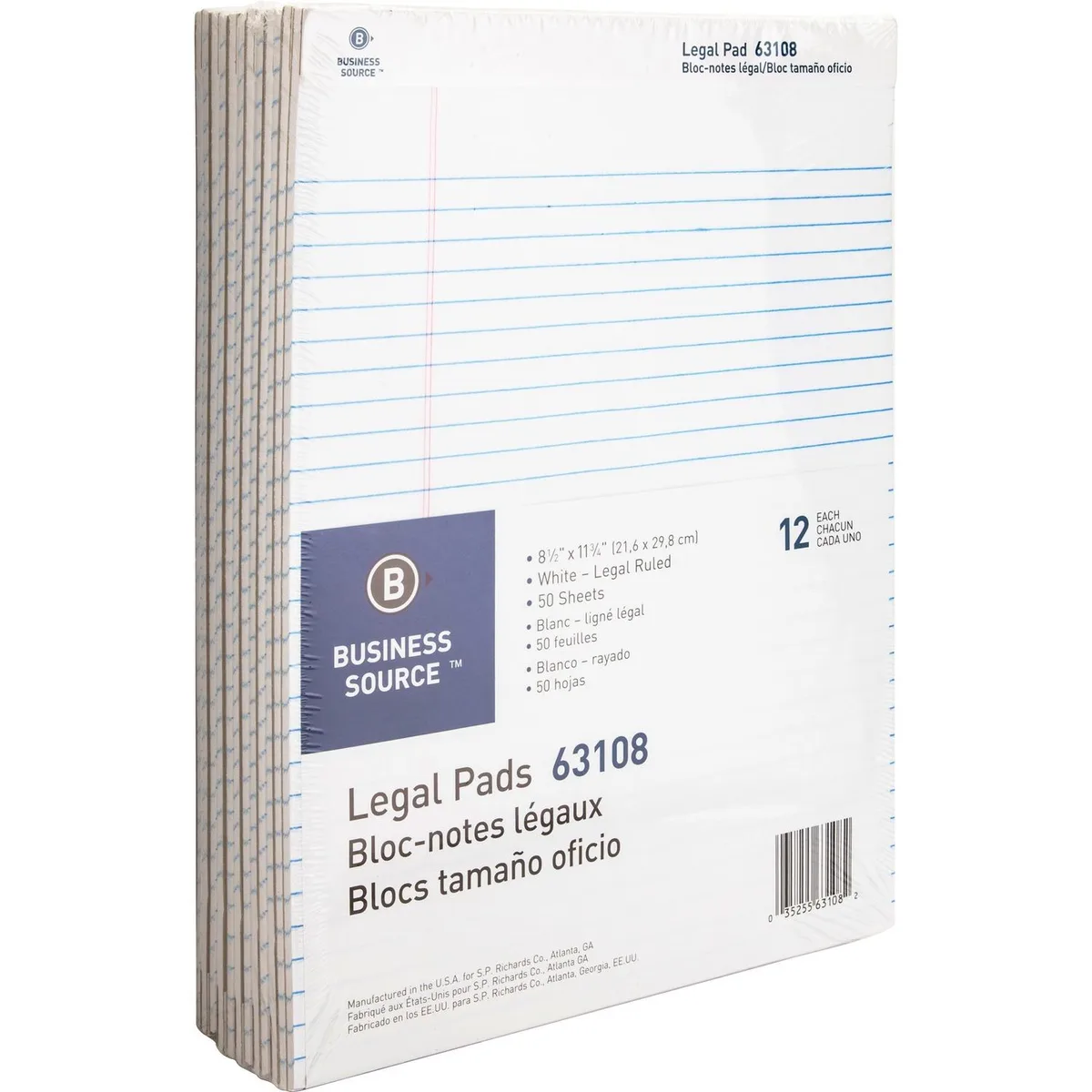 Business Source Business Source 63108 Legal Ruled Pad 12 Pack 50 Sheet 16 lb — product photo