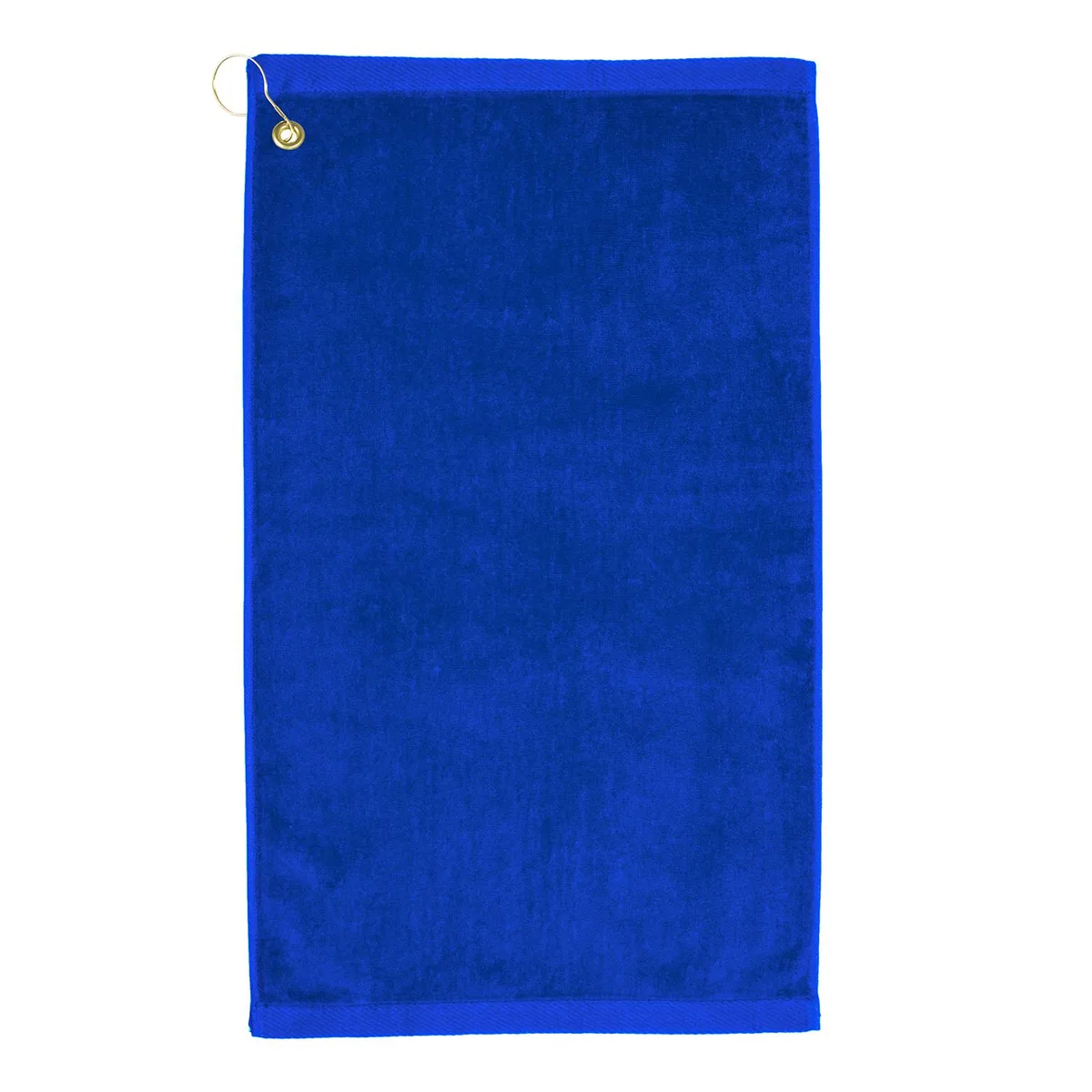 Royal velour golf towel, 16 by 26 inches, corner hook and grommet, dobby hem finish