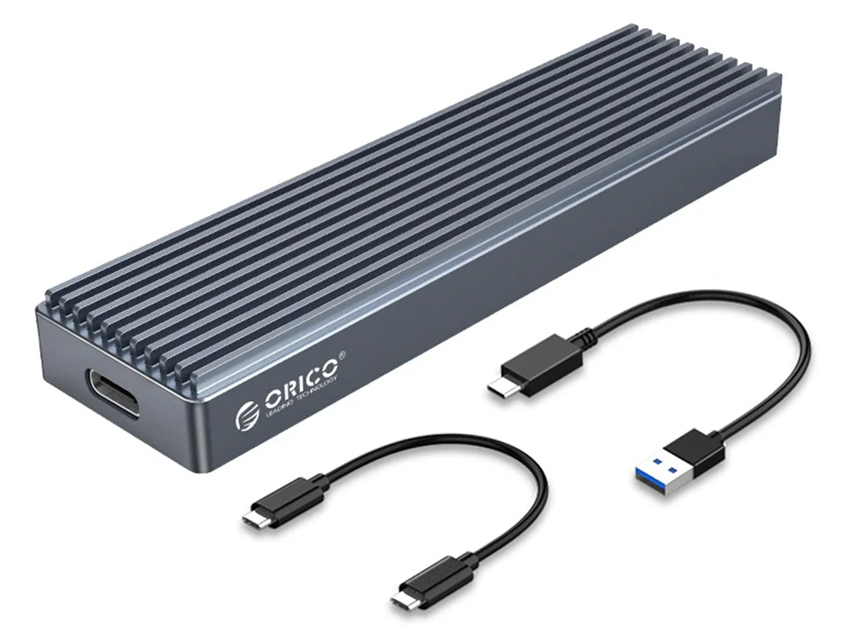 Orico Orico M2R2-G2 M.2 NVMe drive enclosure USB 3.1 Gen2 10Gbps aluminum heatsink gray — product photo