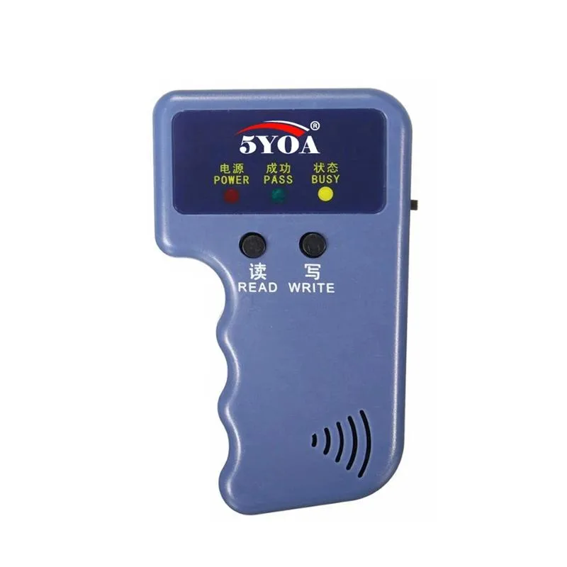 Handheld RFID duplicator with two buttons and LED indicators