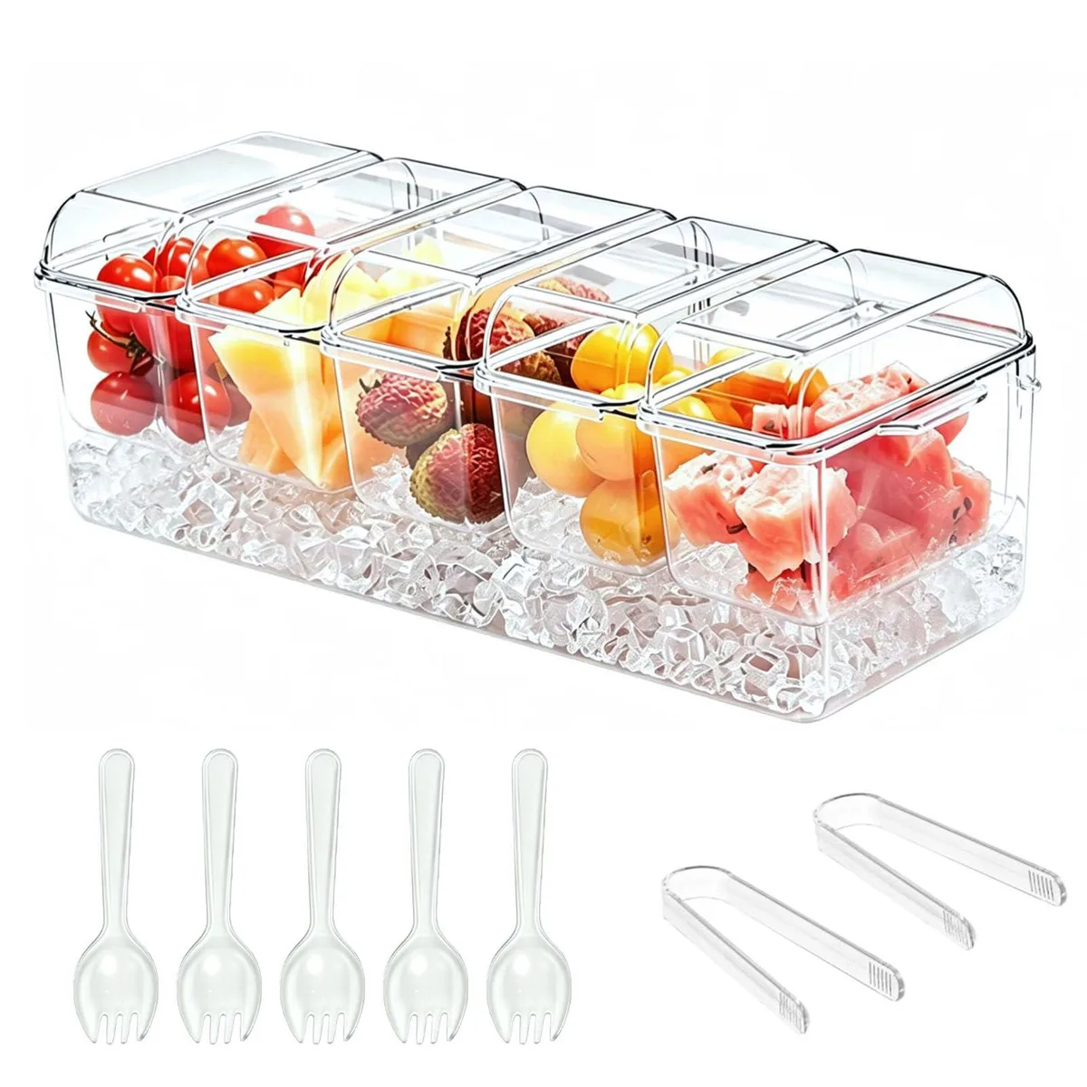DNBeffulgent DNBeffulgent Chilled Condiment Caddy Server 5 Containers 40.5x13.5x14.5cm Clear — product photo