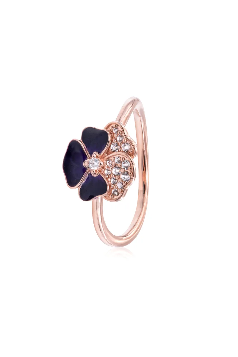 PANDORA PANDORA Deep Purple Pansy Flower Ring 14k rose gold — product photo