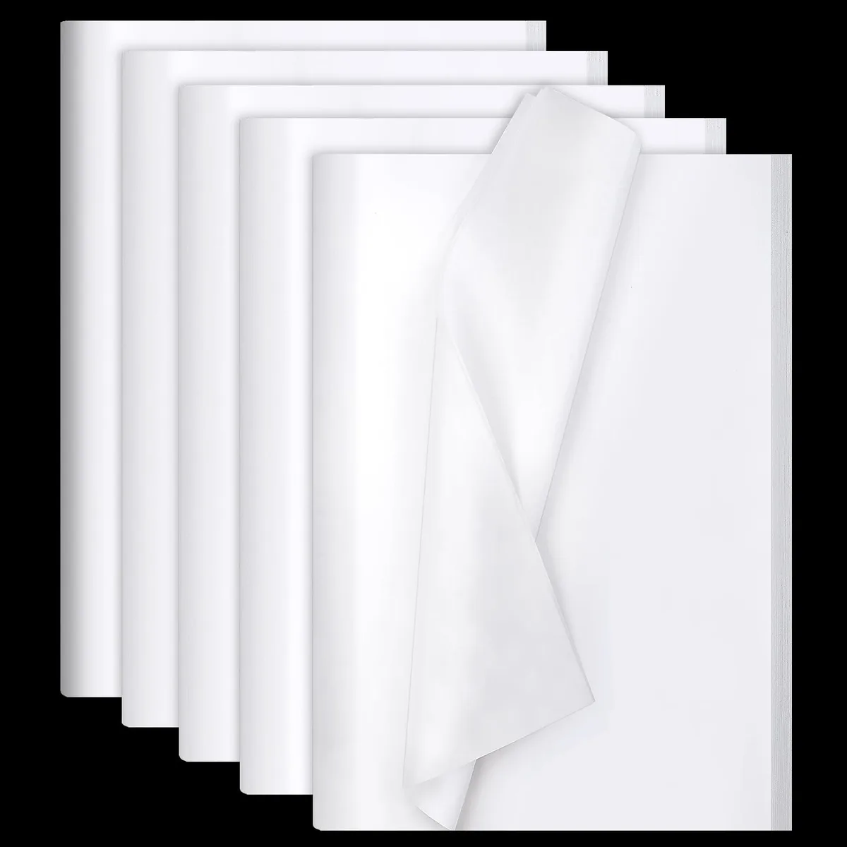 A stack of 140 white tissue sheets 14 by 20 inches in a roll