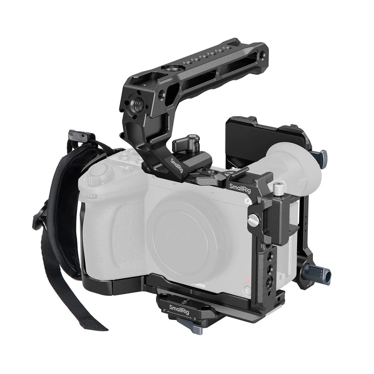 Black aluminium cage kit for Sony FX2 with top handle and V-mount plate