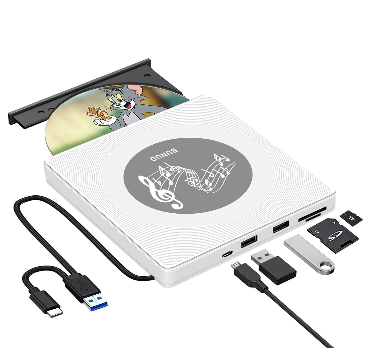 V2 Technologies V2 Technologies 5-in-1 External DVD Drive USB-C USB 3.0 2 in 1 accessory — product photo