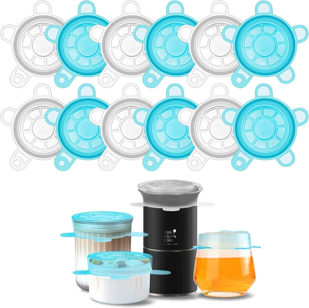 Twelve small clear silicone stretch lids 2.6 inch 6.5 cm