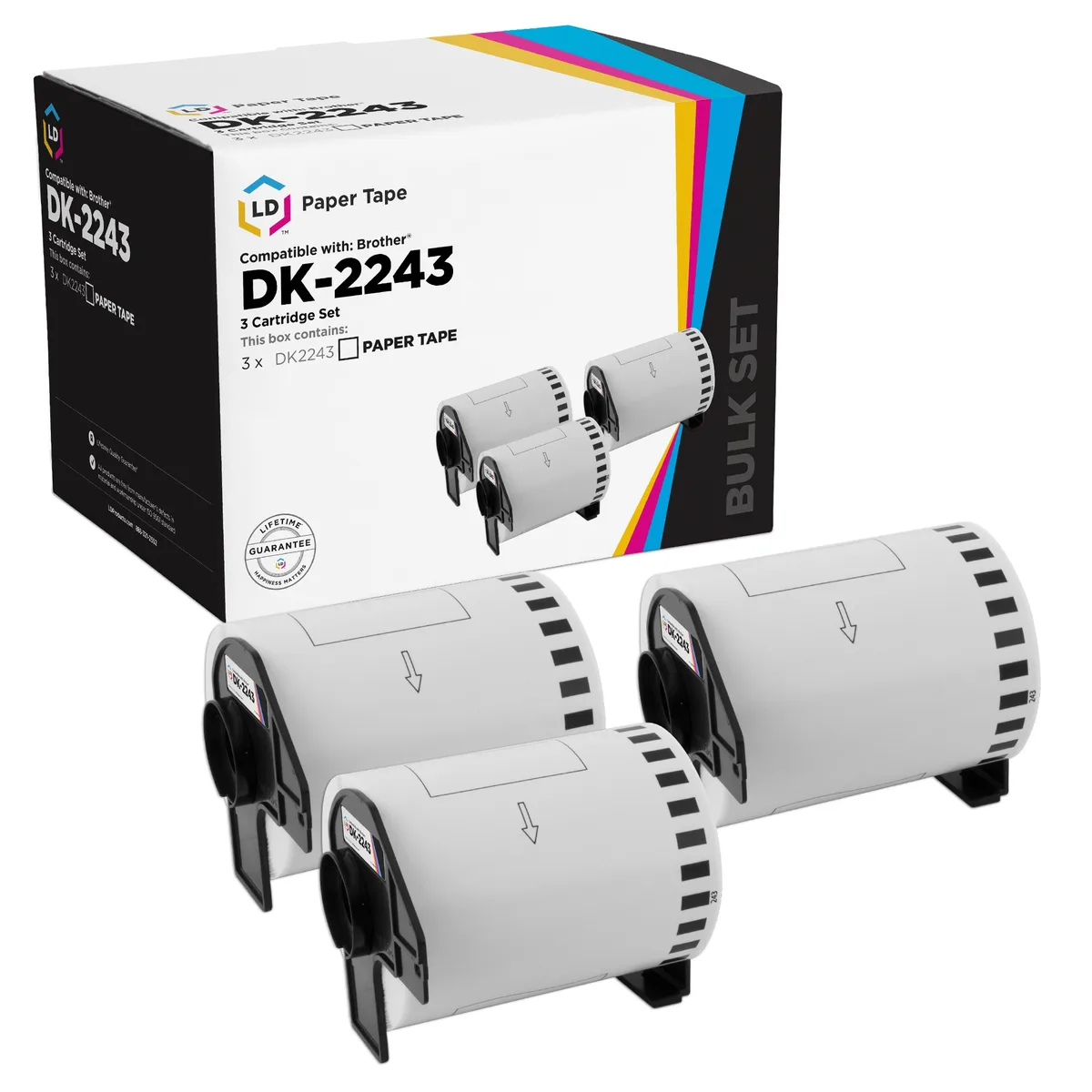 LD Products LD Products DK-2243 White Paper Tape Roll 3-pack for Brother QL-1050 — product photo