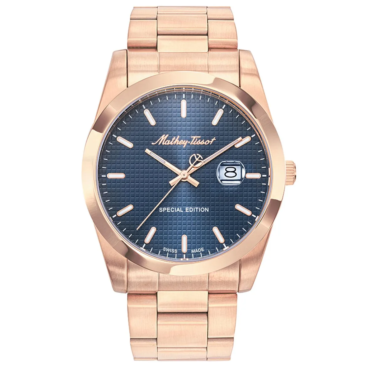 Stainless steel watch with blue dial and bracelet