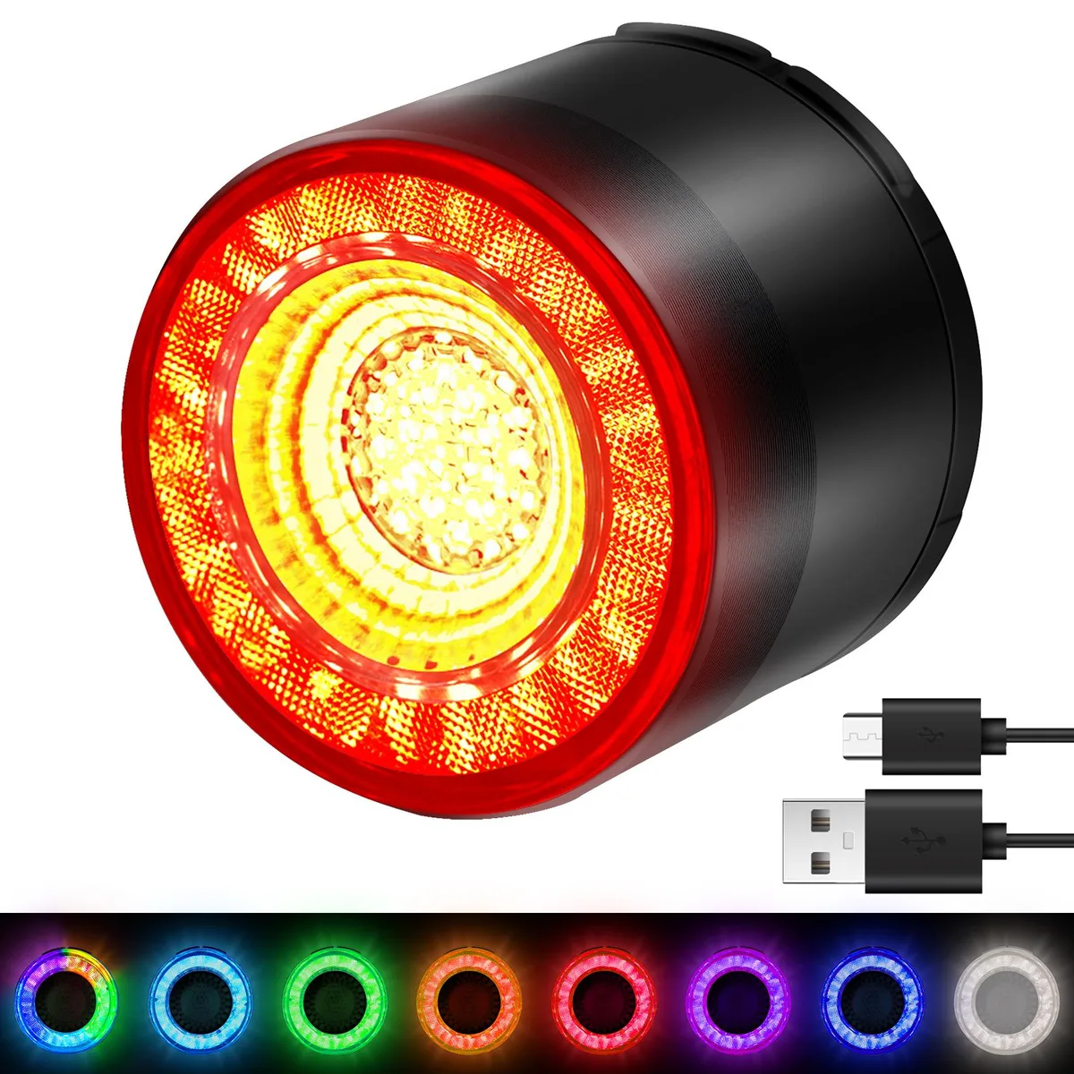GREENCYCLE GREENCYCLE Colorful Bike Tail Light USB Rechargeable Brake Sensing 15 Modes 7 Colors IP66 Cycling Accessory — product photo