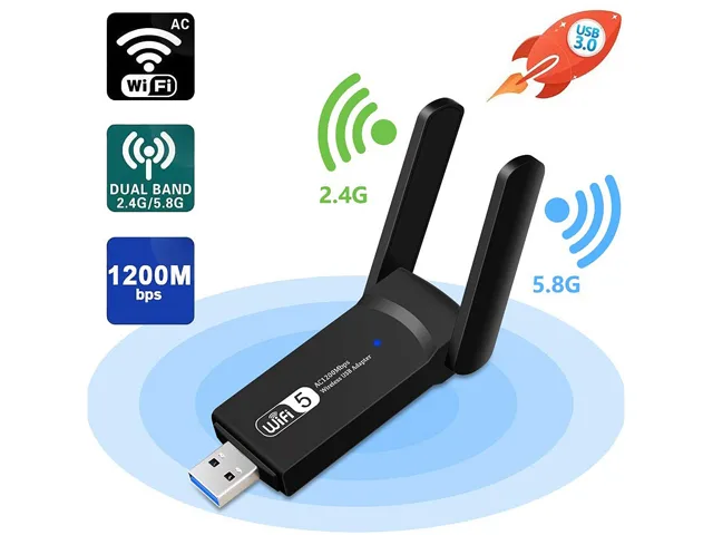 Hitoor Hitoor USB 3.0 Wi-Fi Adapter AC1200 Dual Band 2.4/5.8 GHz 180° Antennas — product photo