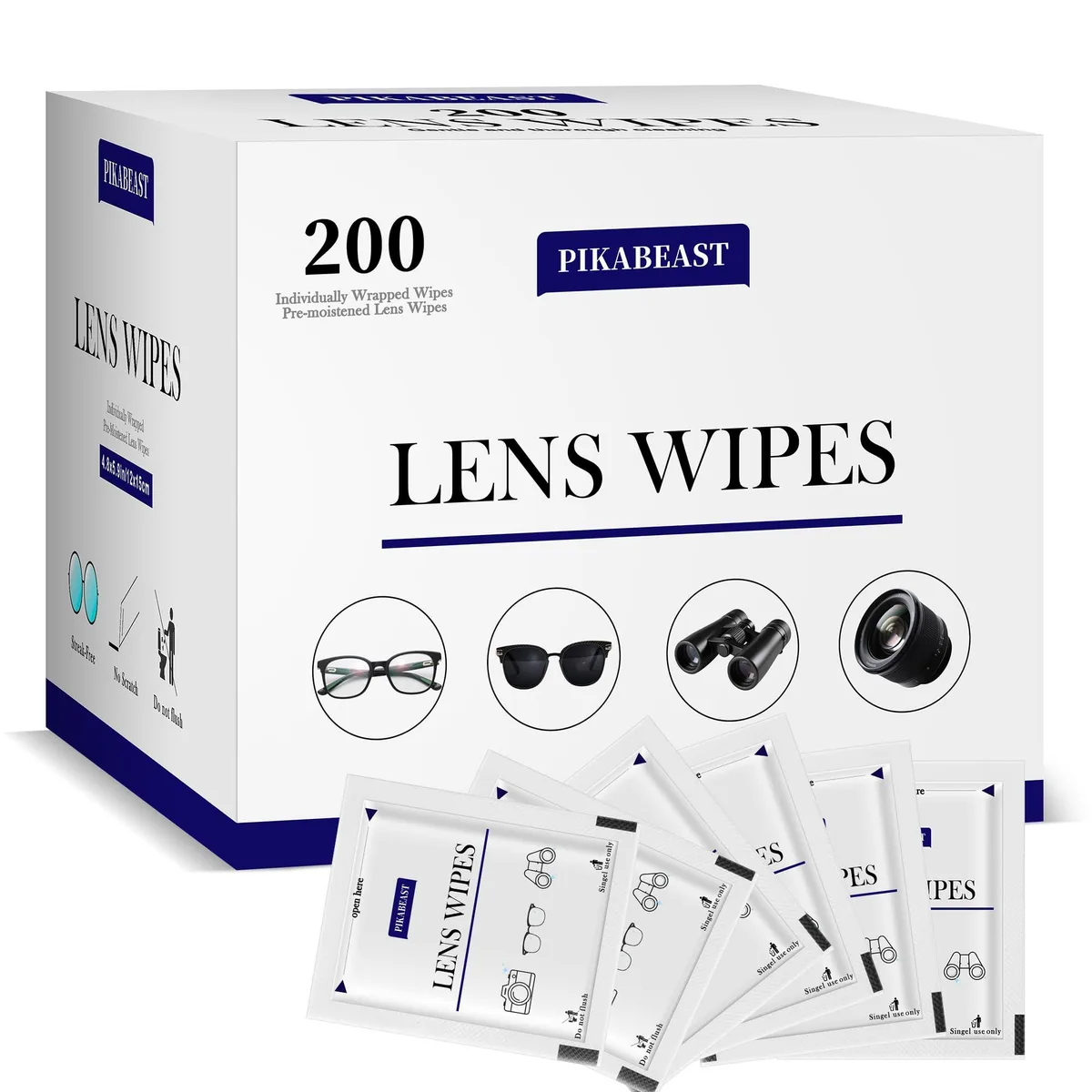 Box of 200 individually wrapped pre-moistened lens wipes