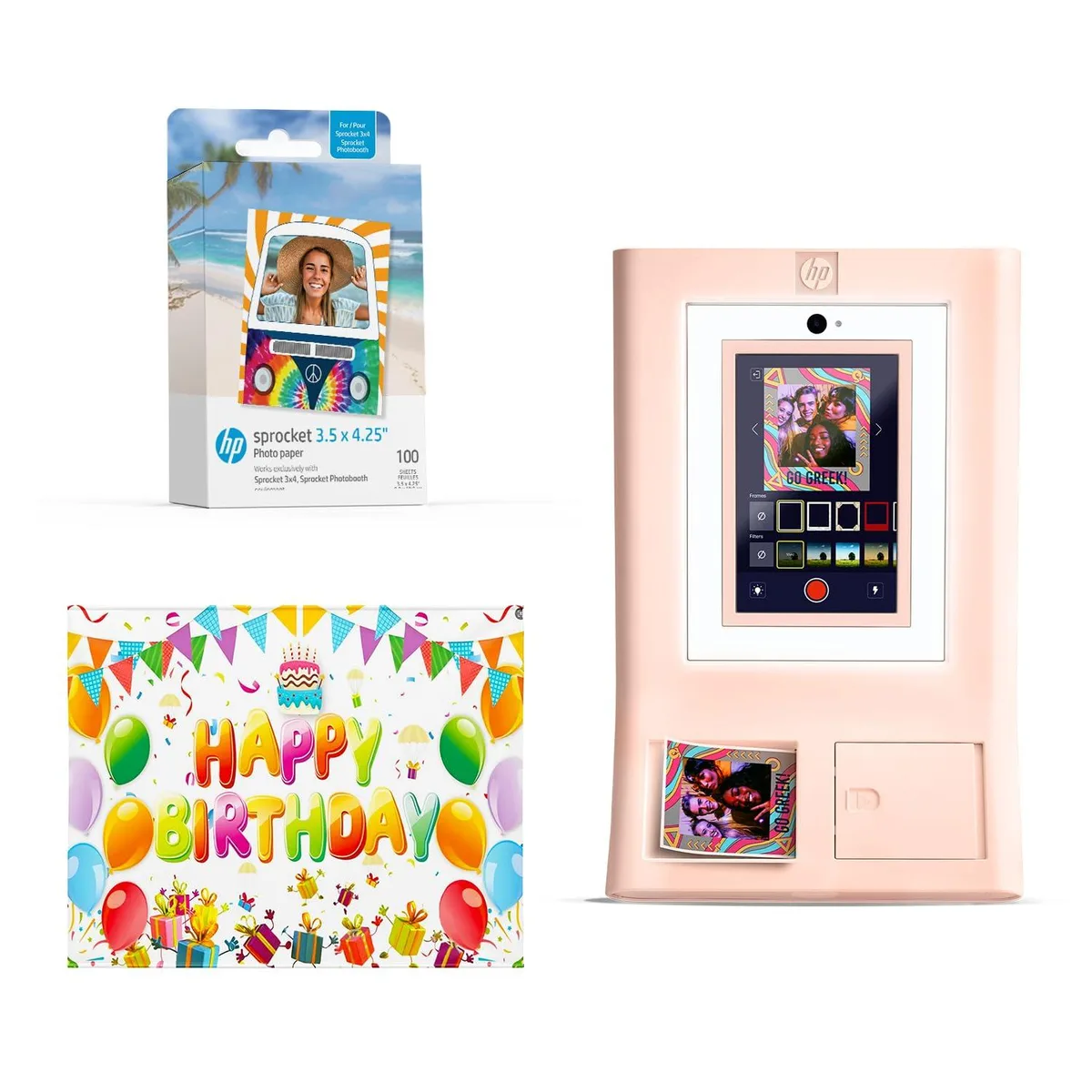 HP HP Sprocket Photo Booth Machine Instant Color Photo Printer (Pink) + Zink Paper (100 Sheets) — product photo