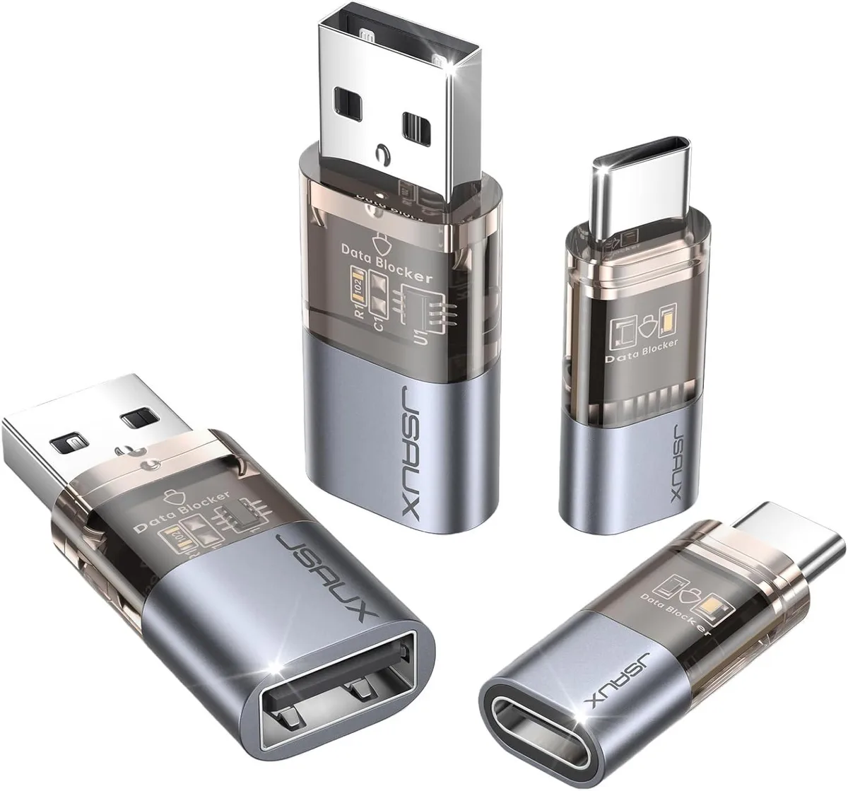 Kootion Kootion USB Data Blocker &amp; USB C Data Blocker 4-Pack Transparent Type A &amp; Type C — product photo