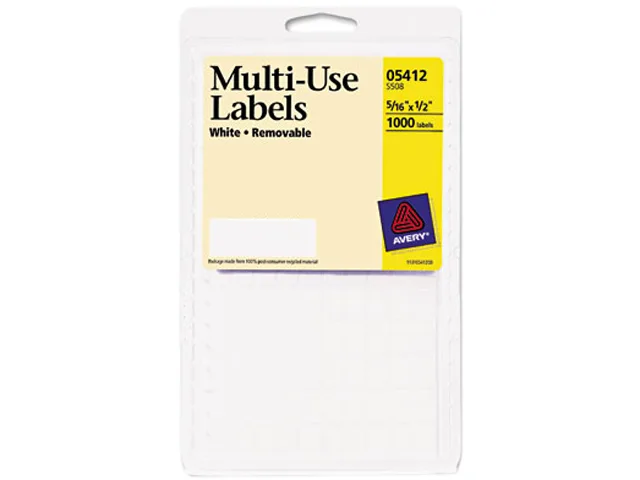 White rectangular removable labels in a 1000 pack