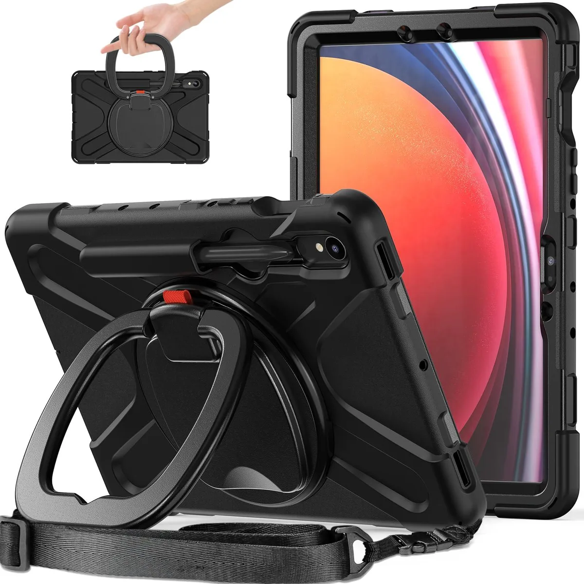 Timoom Timoom Rugged Silicone Case with Handle, Kickstand, Strap & S Pen Holder for Galaxy Tab S10/S9 10.9/11" Black — product photo