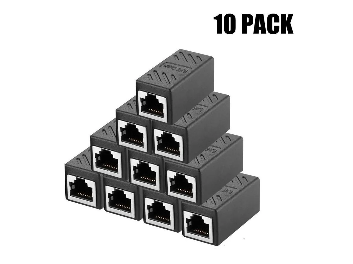 BUCIER BUCIER RJ45 Coupler Ethernet Extender Cat7 Cat6 Cat5e Black 10 Pack — product photo